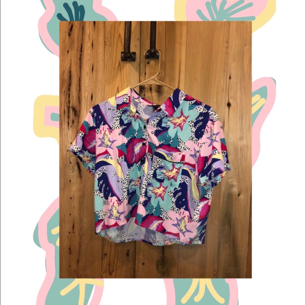 Retro Button Down Cropped Top